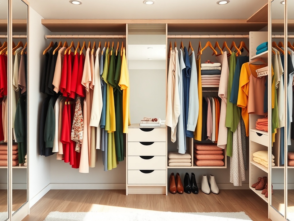 Secretele unui dressing bine organizat pe categorii de culoare